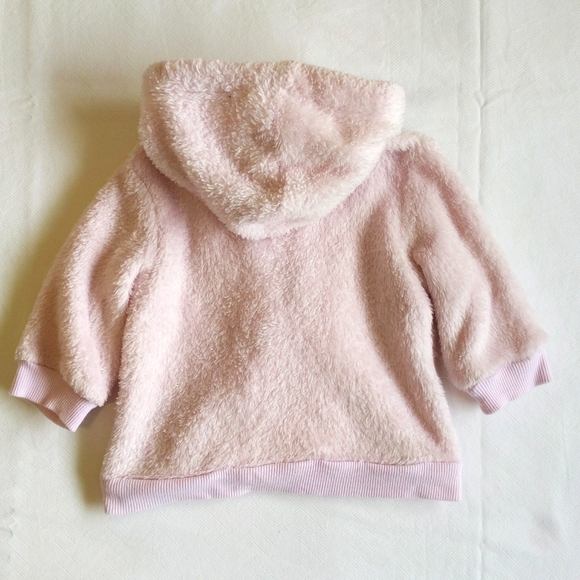 first impressions fluffy pastel pink fleece hoodie cardigan sweater 3-6 months - Picture 6 of 6